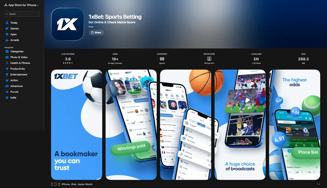 1xBet Sport Betting App App Store Screenshot